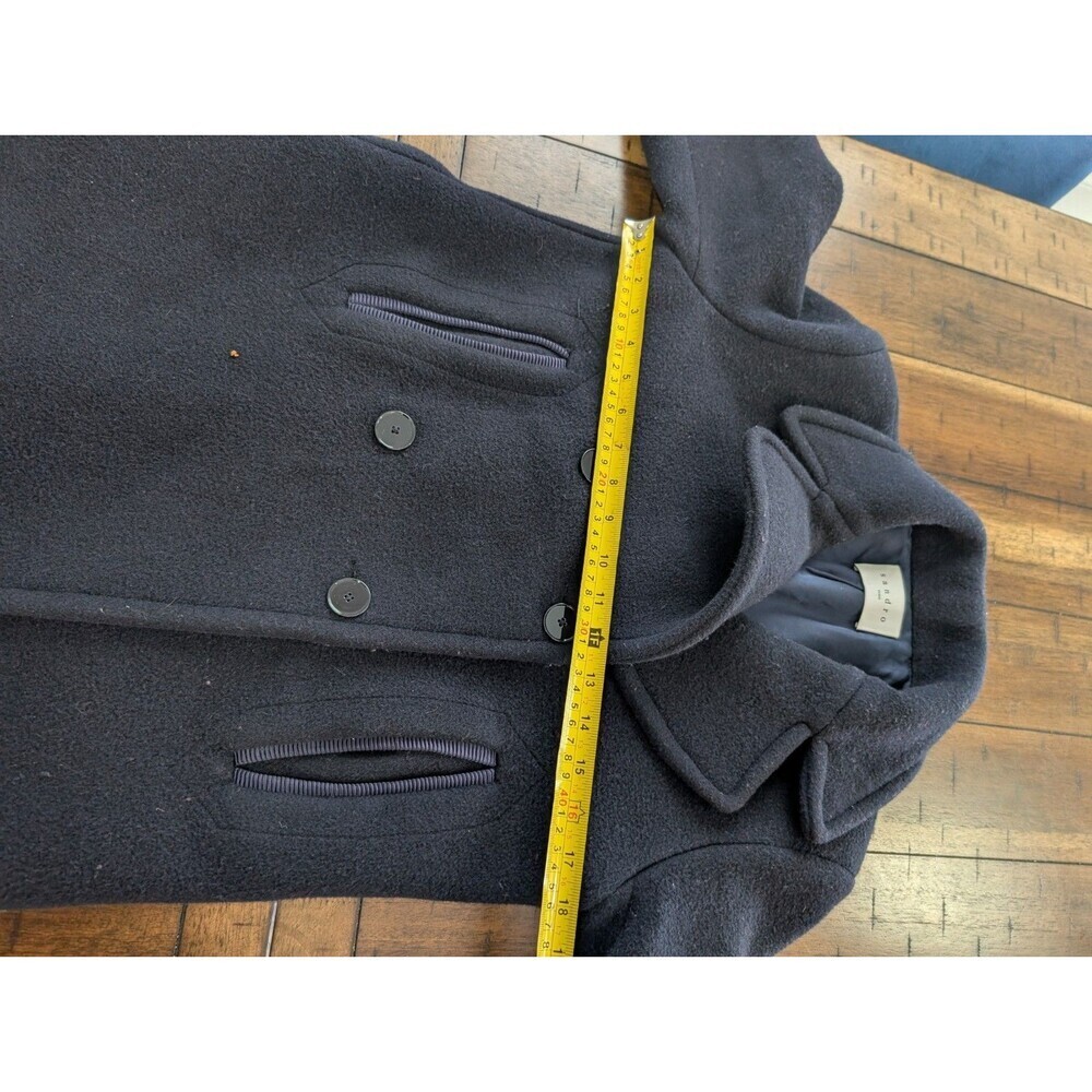 Sandro 4 Button Wool Blend Pea Coat W/ Varsity Cuffs Women's Size 38 Bulgarian - Picture 12 of 13
